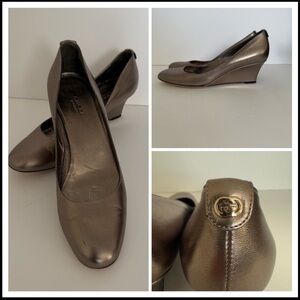 Gucci Metallic Gold Leather Wedge Size 9